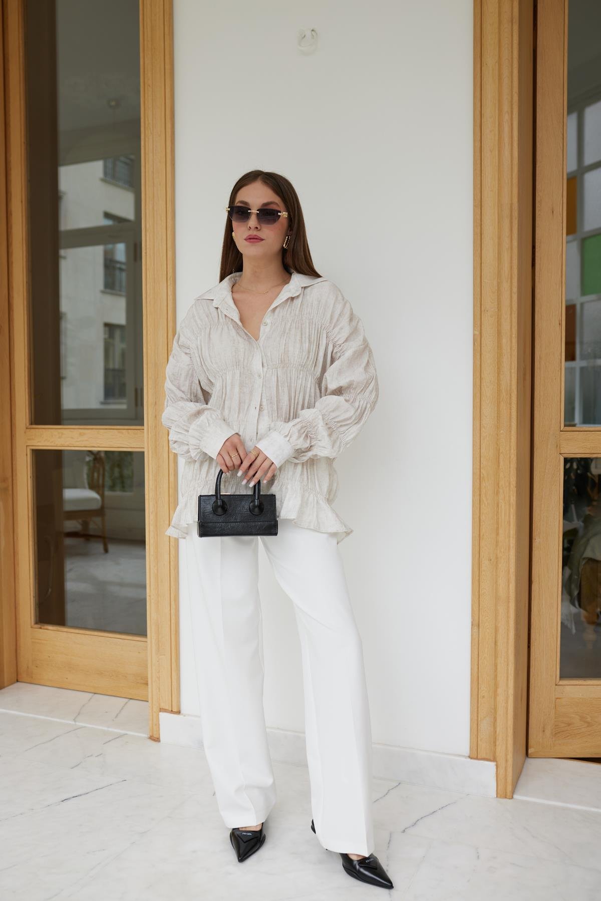 Taş Gipe Detaylı Oversize Gömlek
