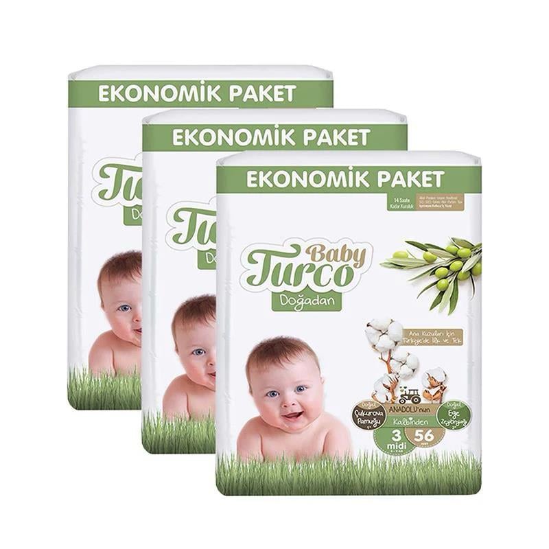 Baby Turco Doğadan 3 Beden Midi 56x3 168 Adet Bebek Bezi