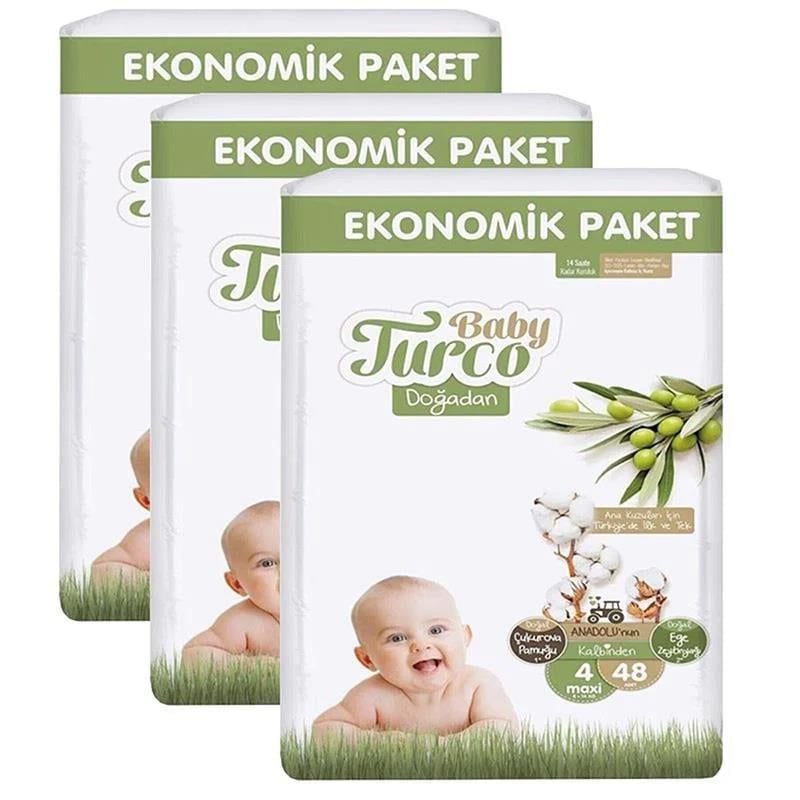 Baby Turco Doğadan 4 Beden Maxi 48x3 144 Adet Bebek Bezi