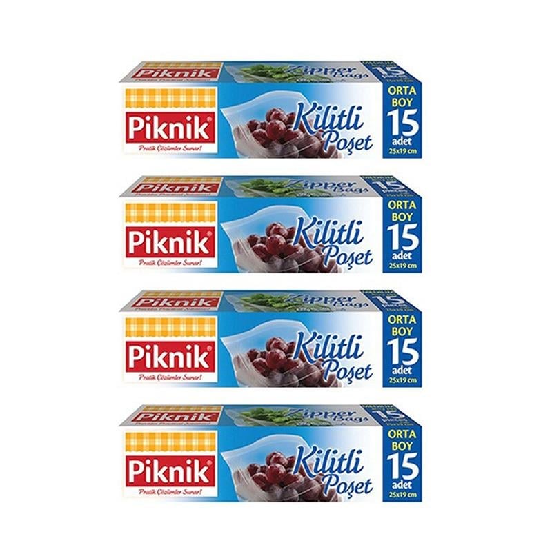 Piknik 1403 Kilitli Poşet Orta Boy 15'li X 4'lü Paket