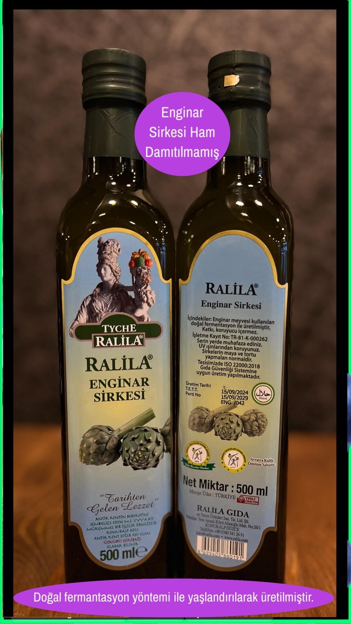 3 Adet Enginar Sirkesi Doğal Fermantasyon 500Ml Ralila