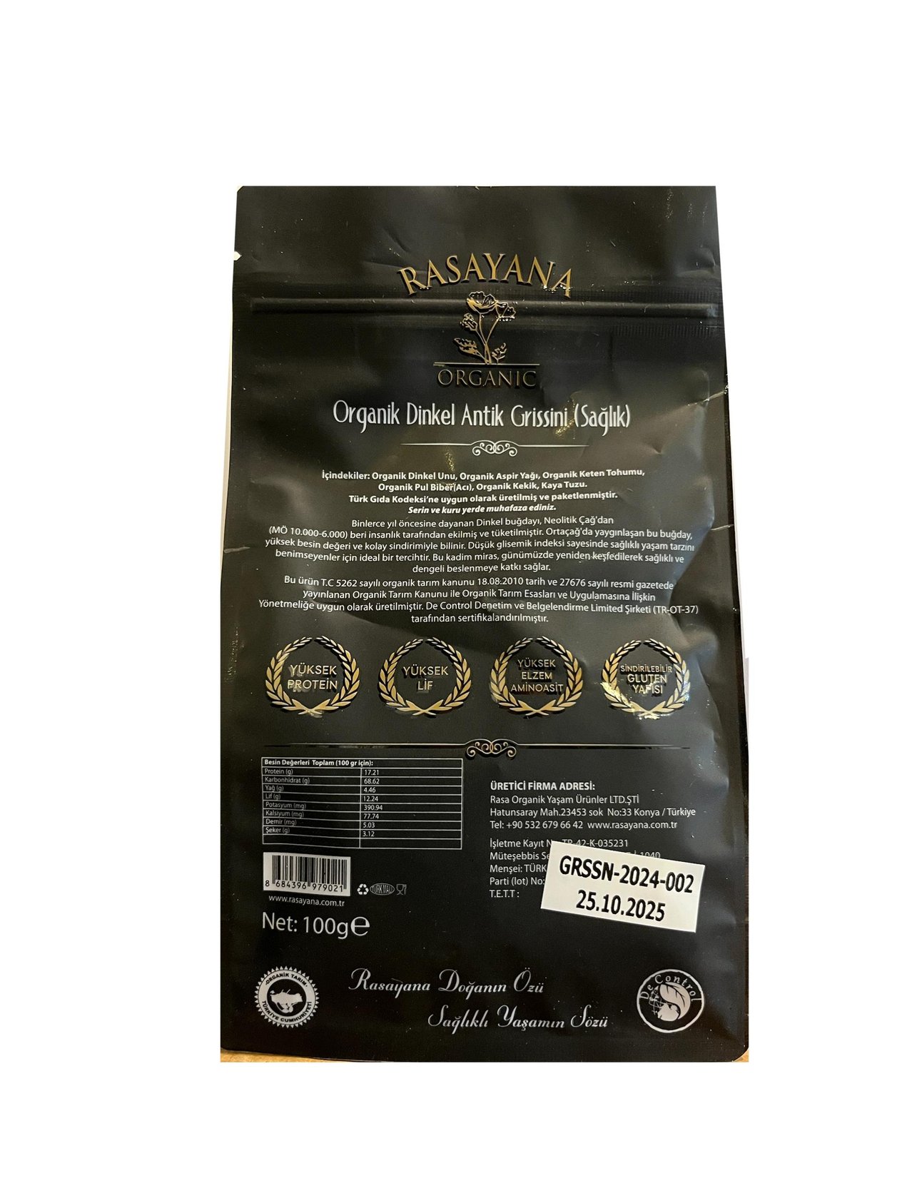 Organik Dinkel Grissini Fit 100gr Rasayana