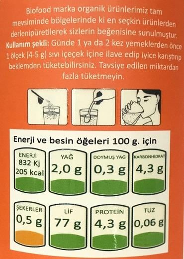 Organik Psyllium (Karnıyarık Otu) Tozu 250gr Biofood