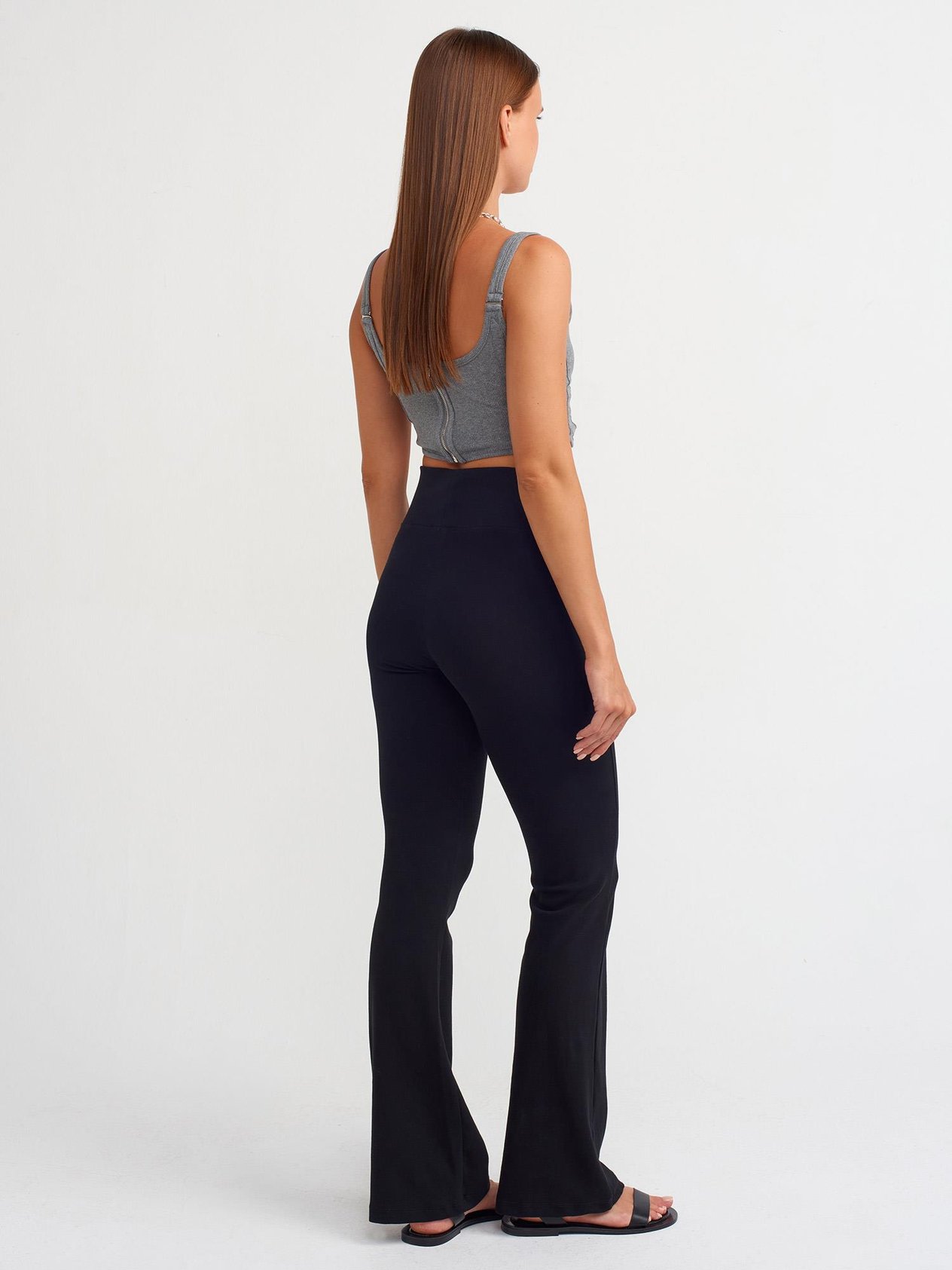 Beli Fitilli İspanyol Paça Pantalon-Siyah
