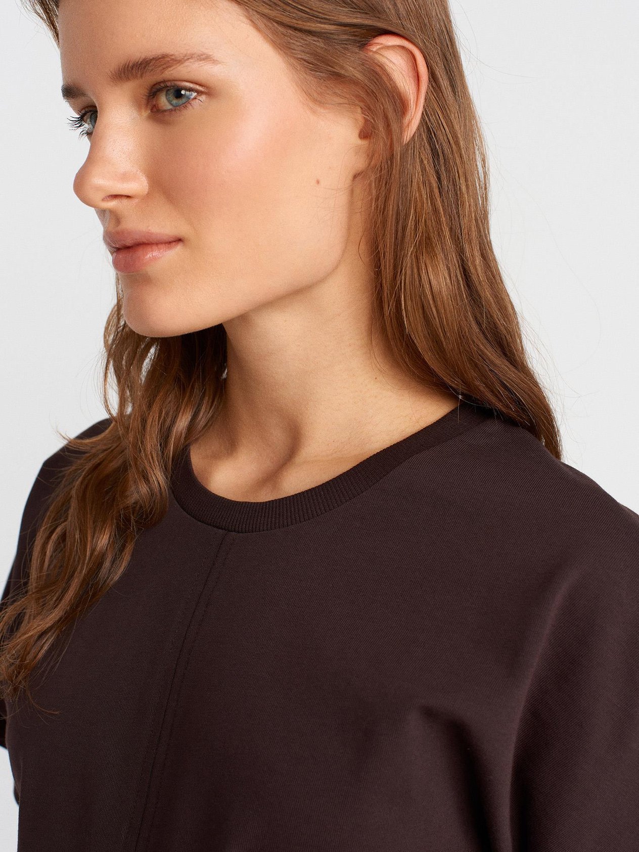 Drape Detaylı T-shirt-Koyu Kahve