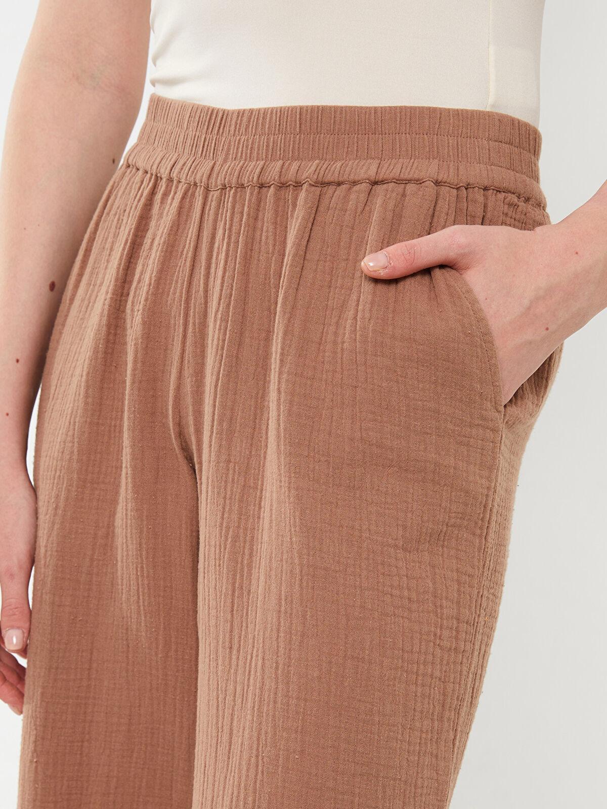Kahverengi Standart Fit Geniş Paça Kadın Pantolon