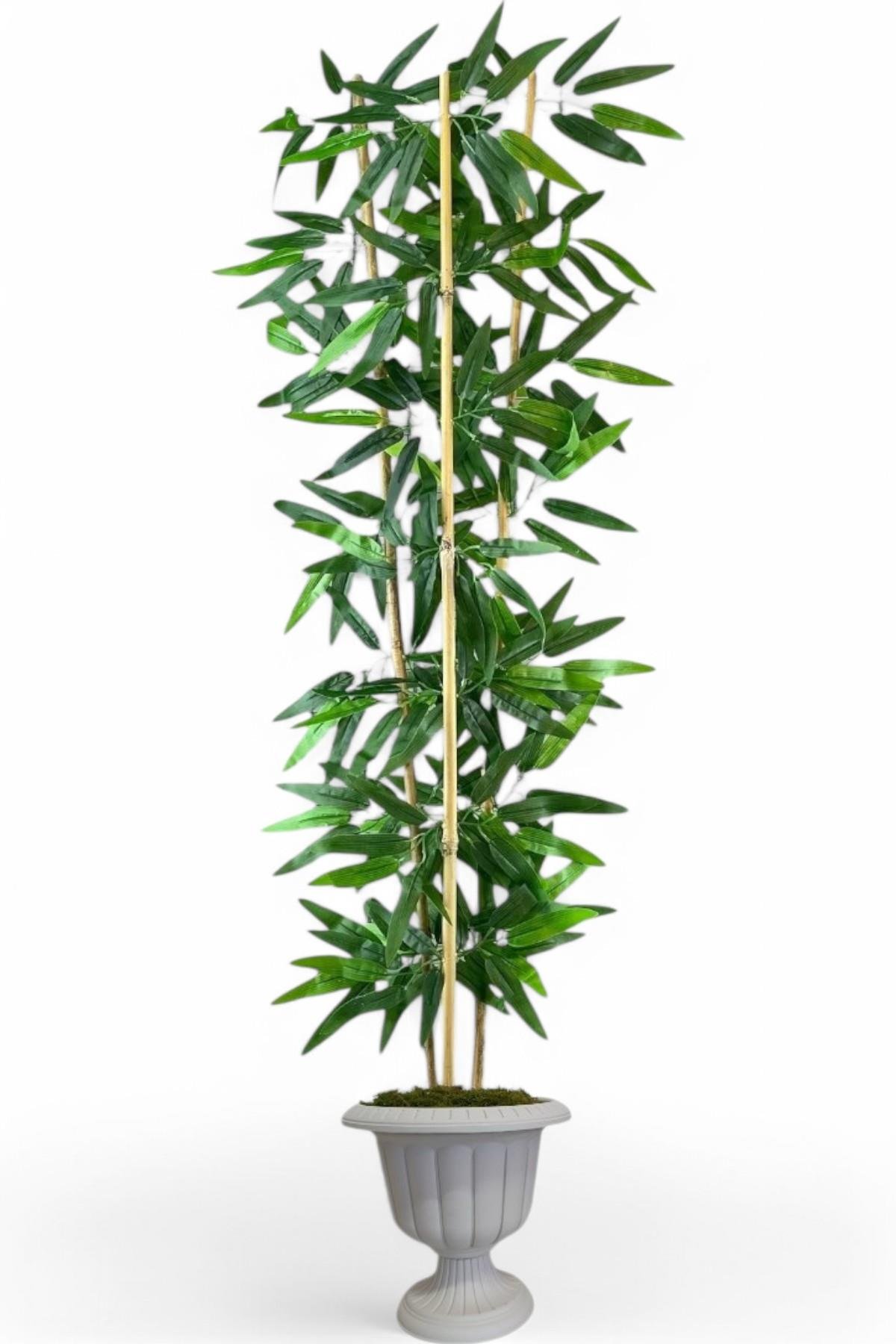  Dekoratif Yapay Yapraklı 3 Gövde Bambu Ağacı 180 cm   Bambu nergiz saksı