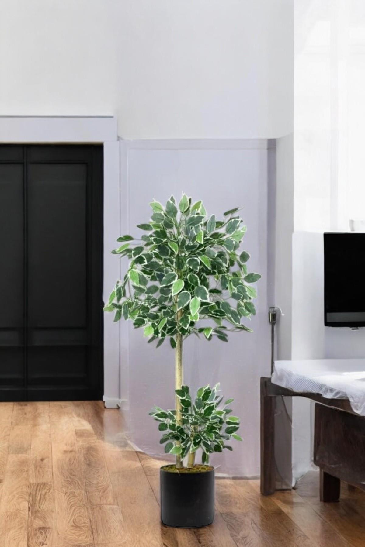 150 cm ficus yapay ağaç bambu 2 gövdeli siyah metal saksı 