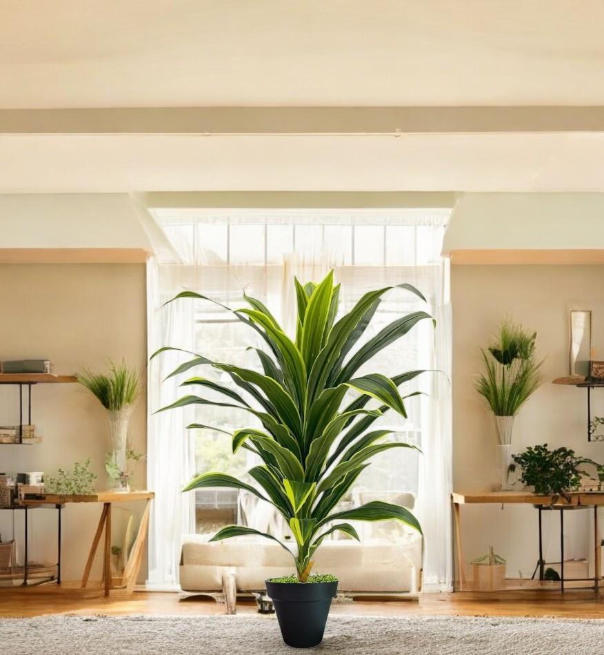 Yapay Dracaena Fragrans ağaç 120 cm siyah plastik saksı