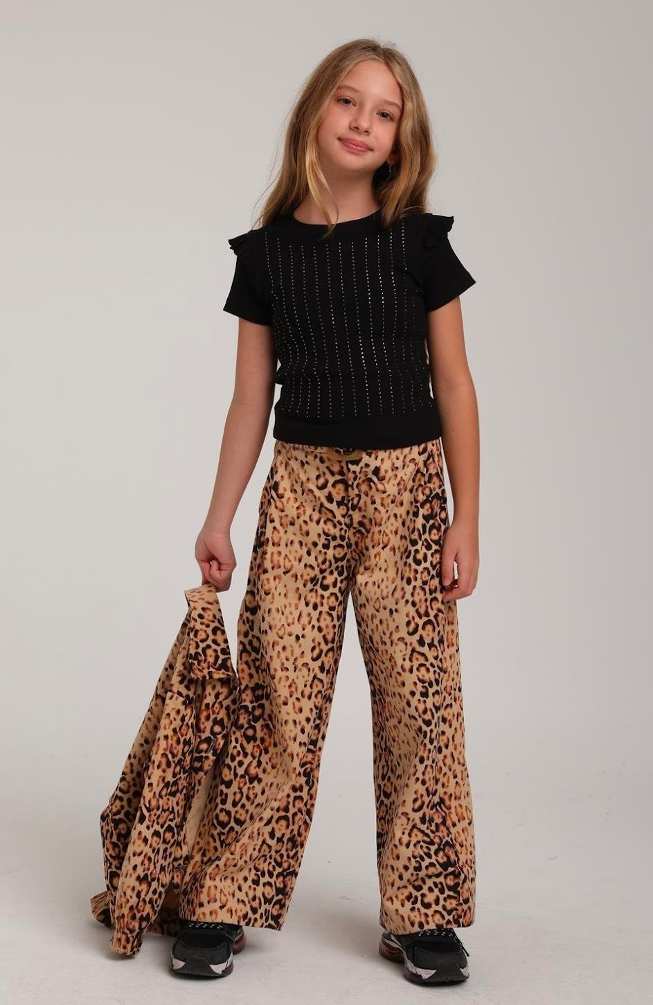 Kız Çocuk 10-14 Yaş Leopar Pant Ceket  Takım Kahve 35961