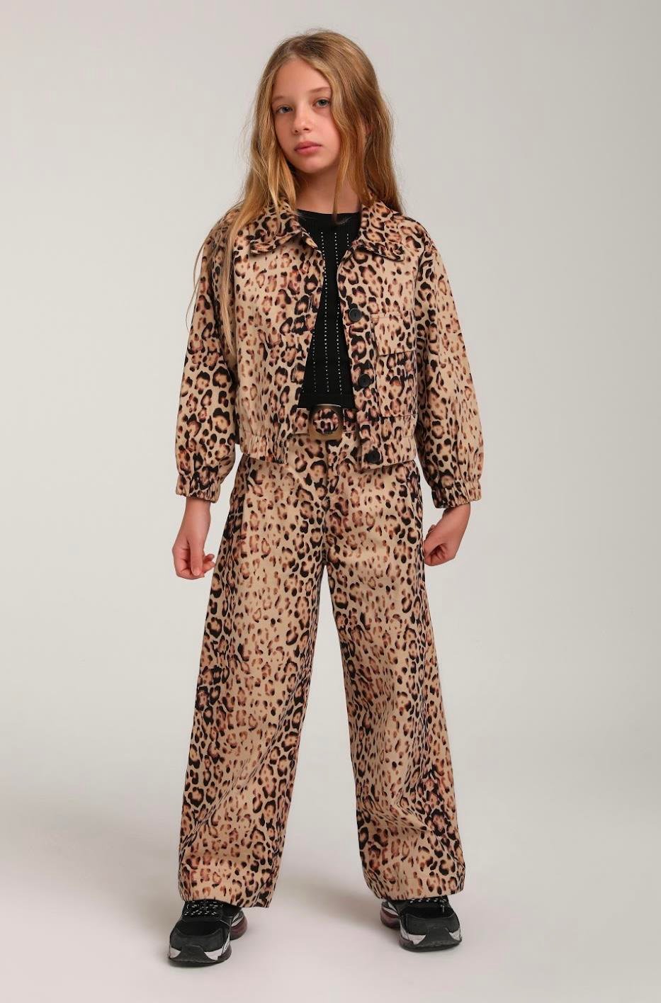 Kız Çocuk 10-14 Yaş Leopar Pant Ceket  Takım Kahve 35961