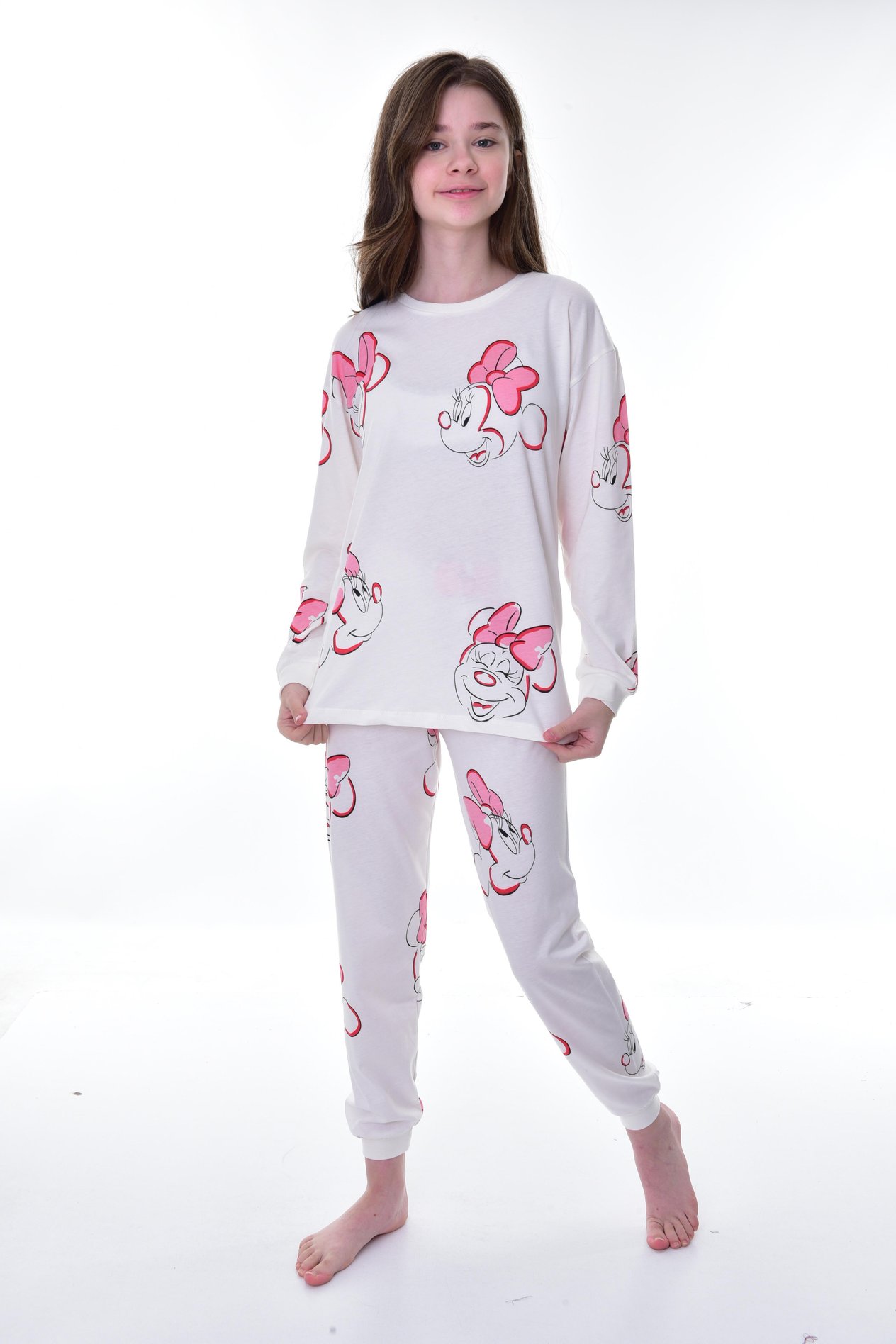 Kız Çocuk 3-12 Yaş Micky Pijama Takımı Ekru PJ-21249