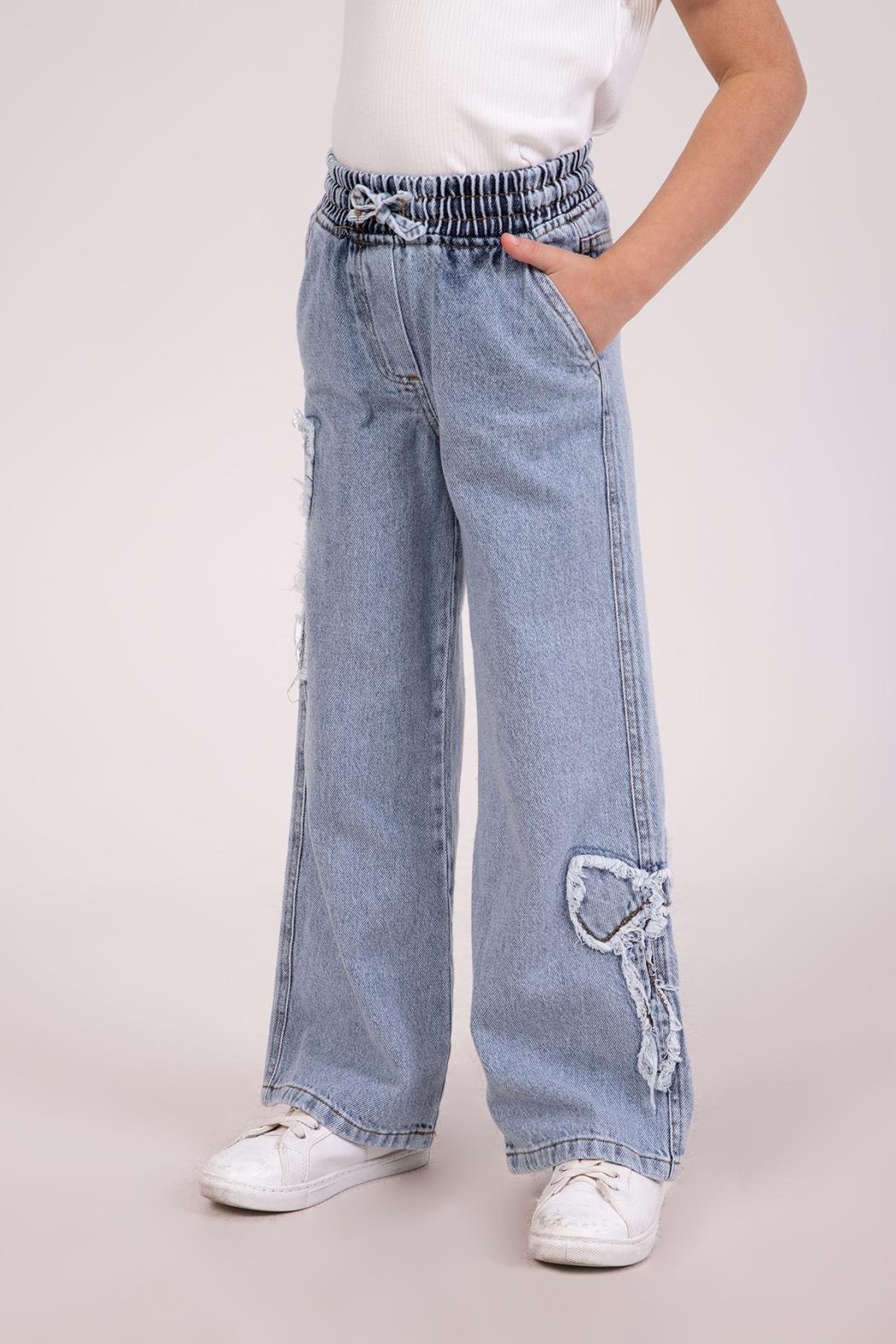 Kız Çocuk 4-9 Yaş Kot Fiyonk Pantolon Mavi 9827