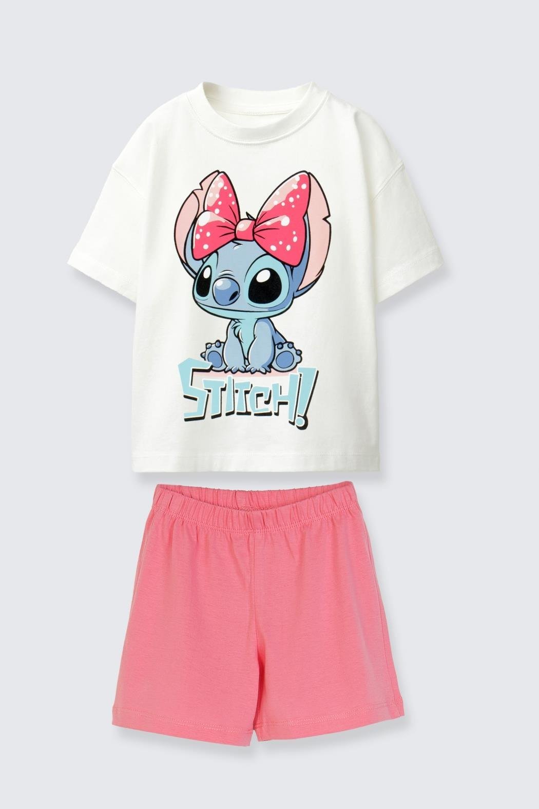Kız Çocuk 4-9 Yaş Stitch Penye Şort Takım Pembe 0725