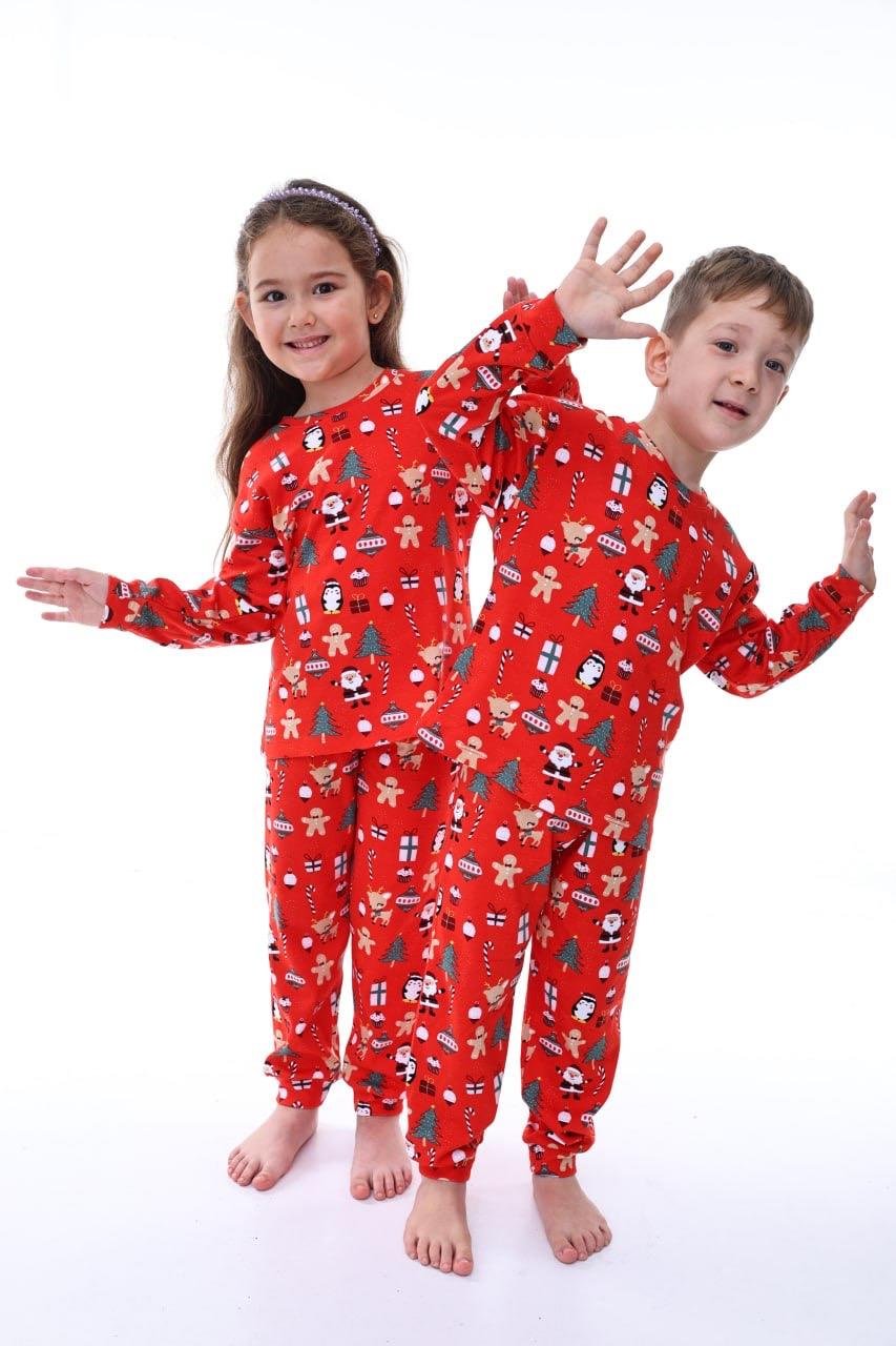 Unisex 8-13 Yaş Yılbaşı Pijama Takımı Kırmızı 36217