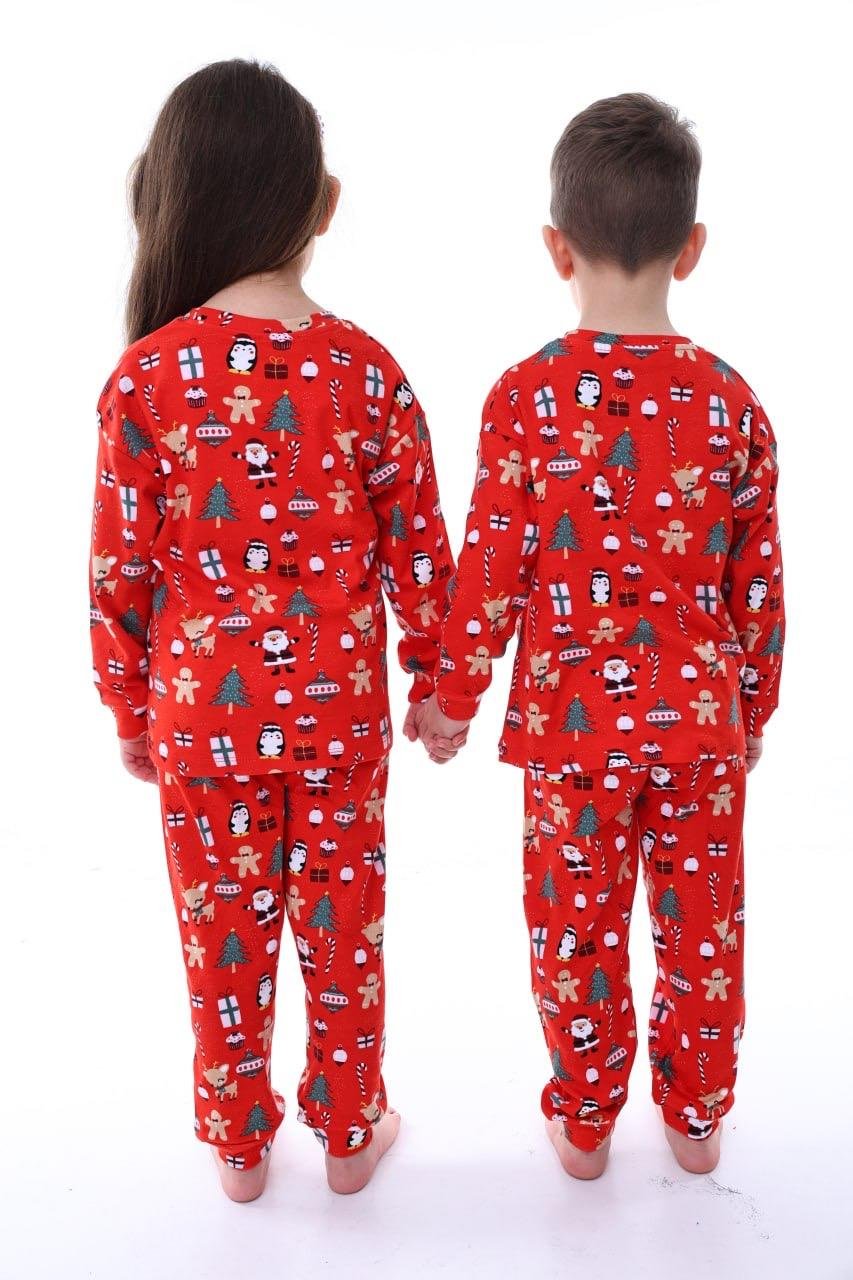 Unisex 8-13 Yaş Yılbaşı Pijama Takımı Kırmızı 36217