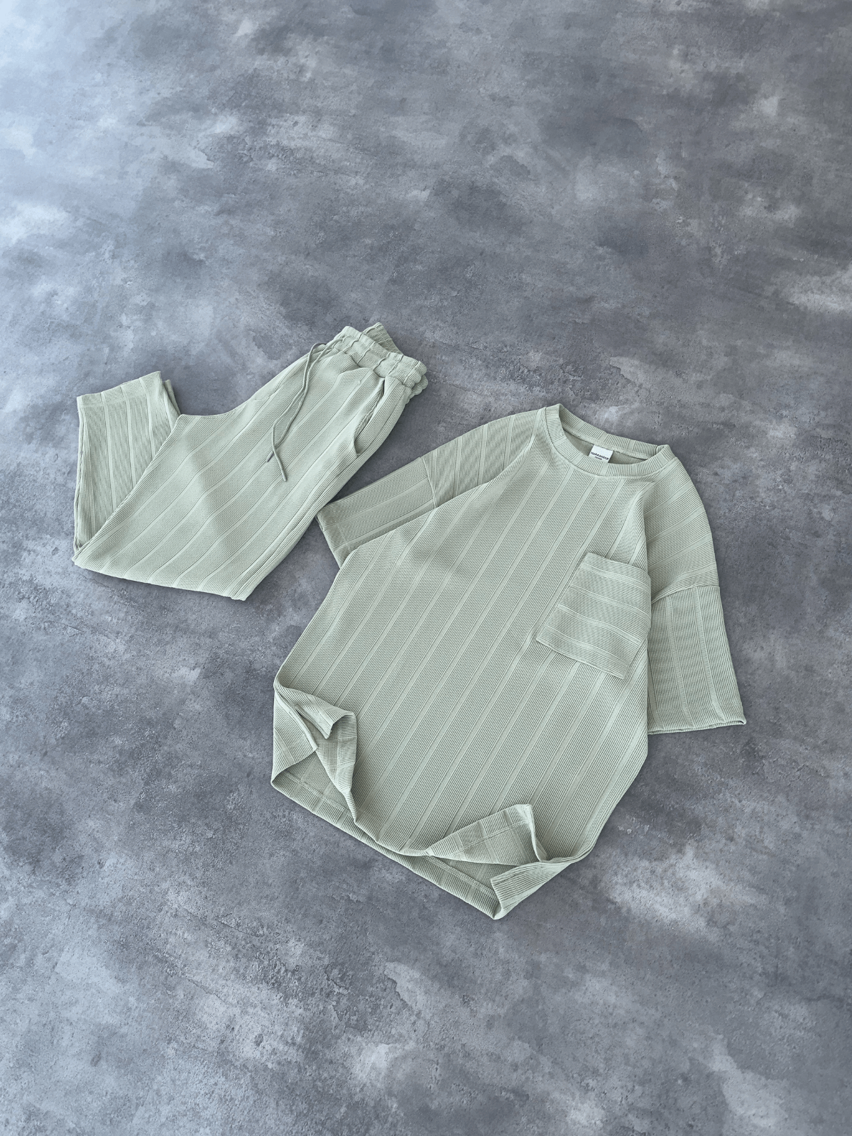Çağla Yeşil  Kendinden Fitilli Örme Kumaş Oversize T-shirt