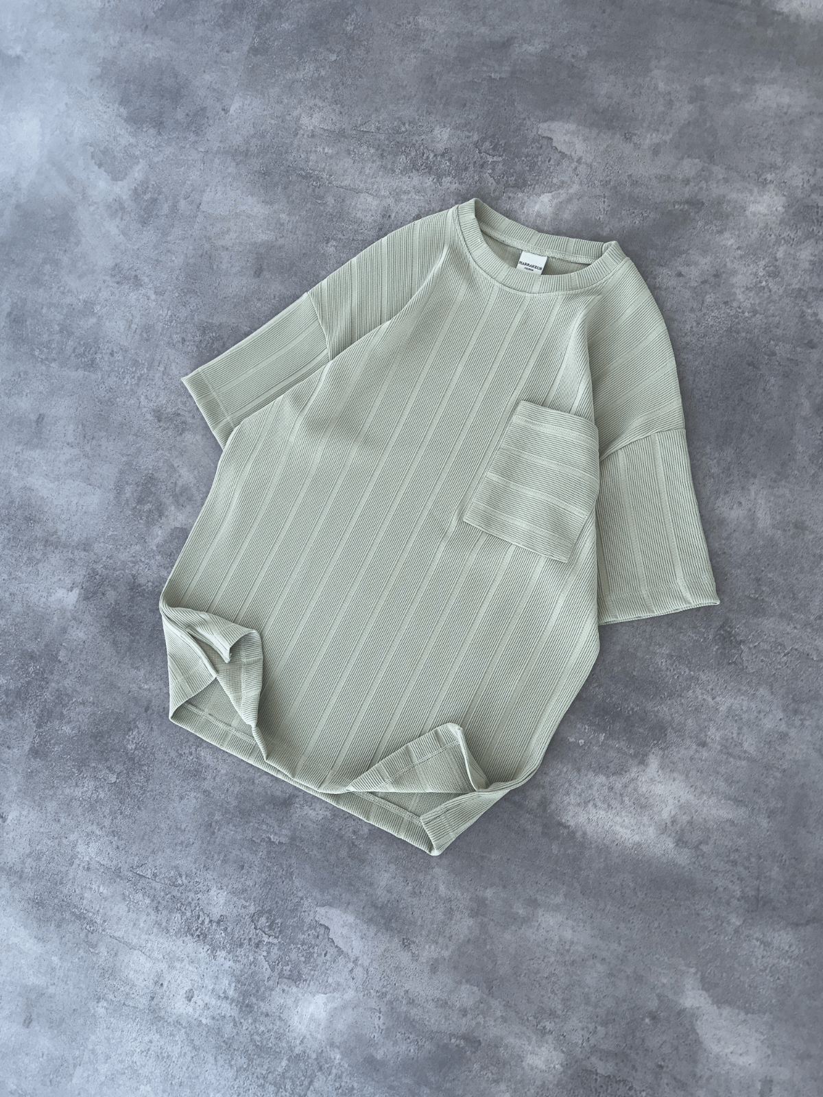 Çağla Yeşil  Kendinden Fitilli Örme Kumaş Oversize T-shirt