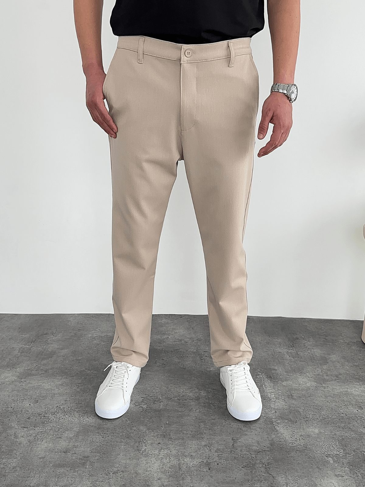 Krem Boyfriend Klasik Kumaş Pantolon