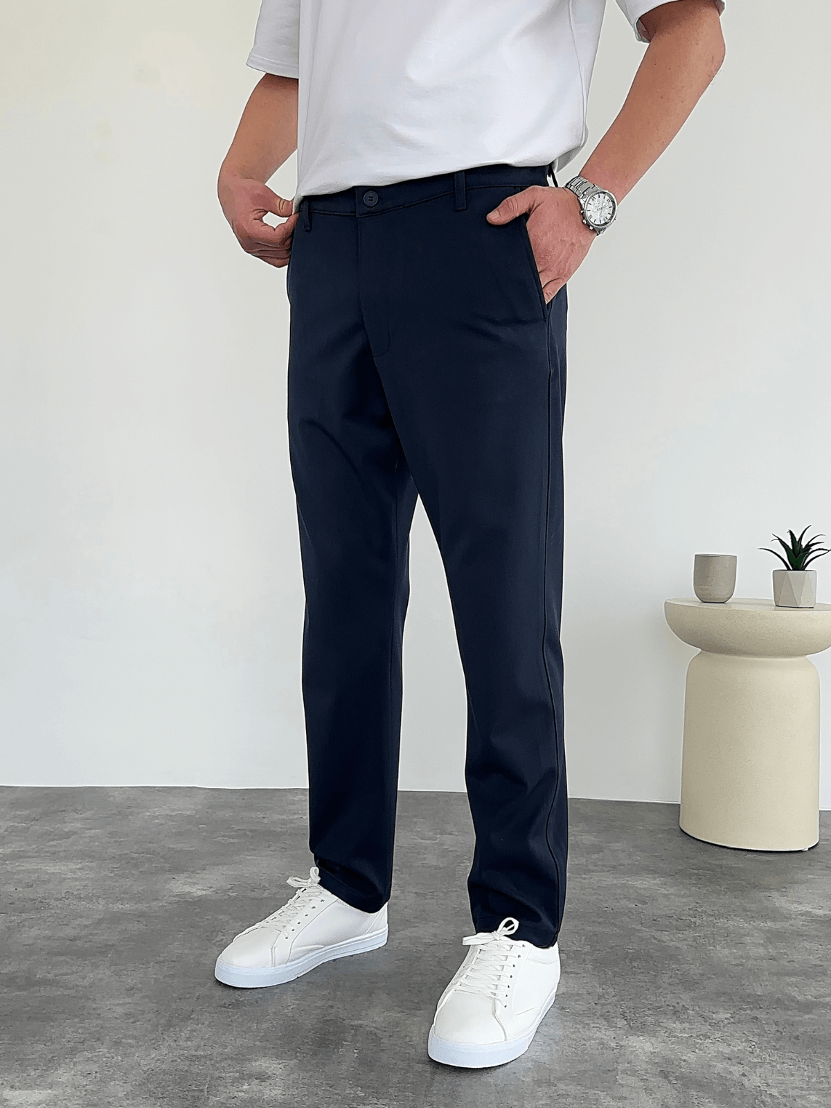 Lacivert Boyfriend Klasik Kumaş Pantolon
