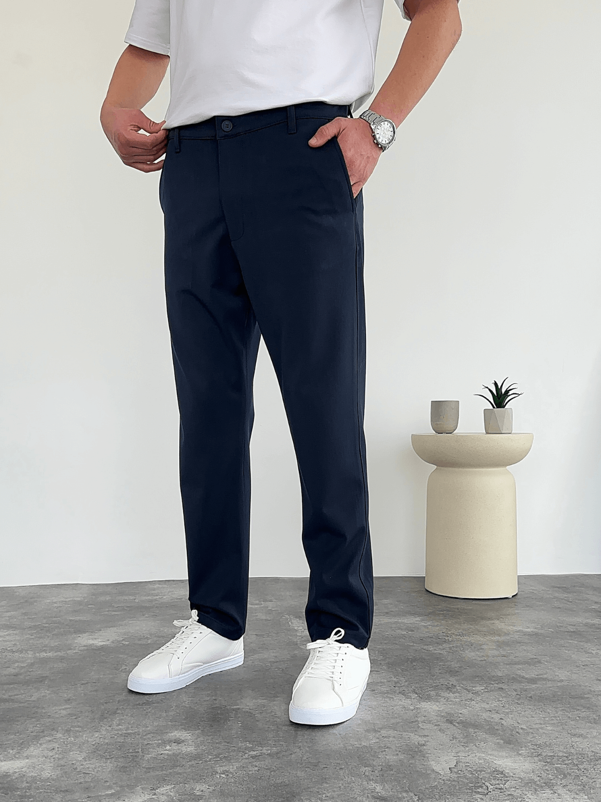 Lacivert Boyfriend Klasik Kumaş Pantolon