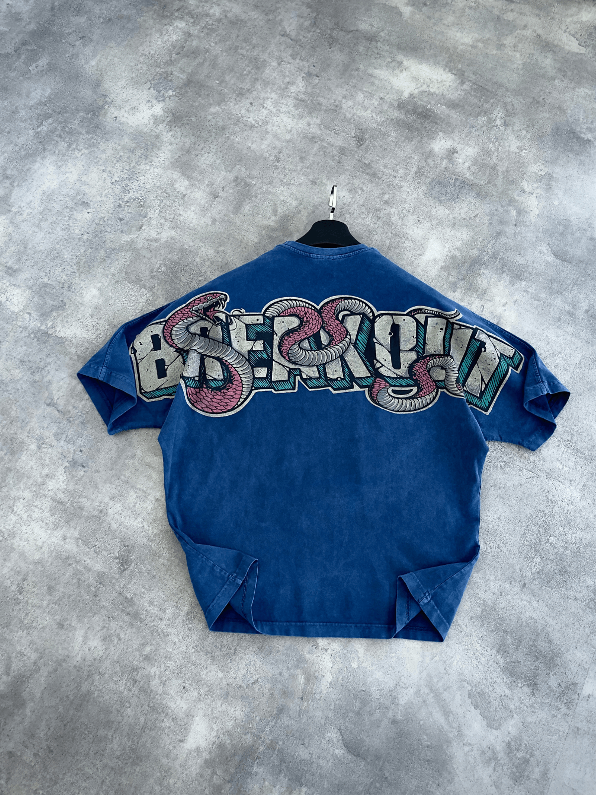 Lacivert Yıkamalı Sneak Sırt Baskılı Oversize T-shirt