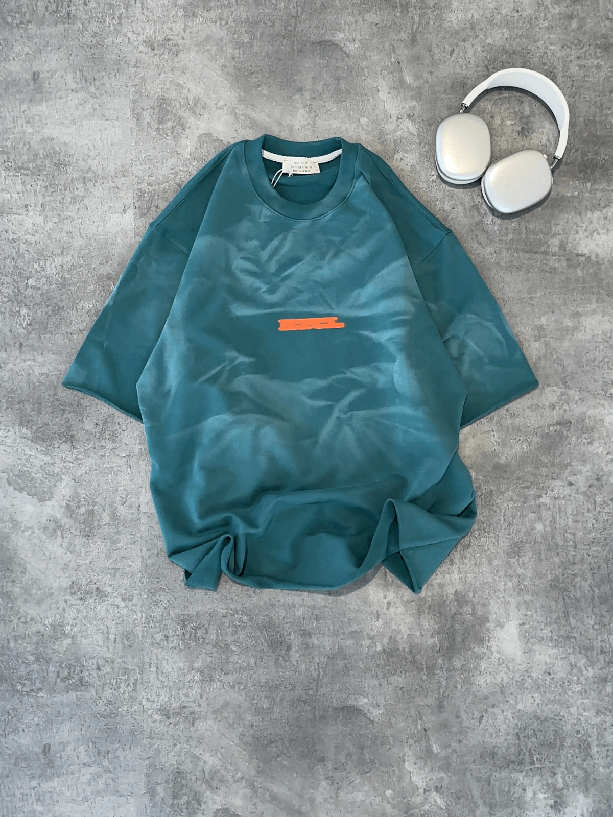Petrol Yıkamalı Baskılı Oversize Tshirt