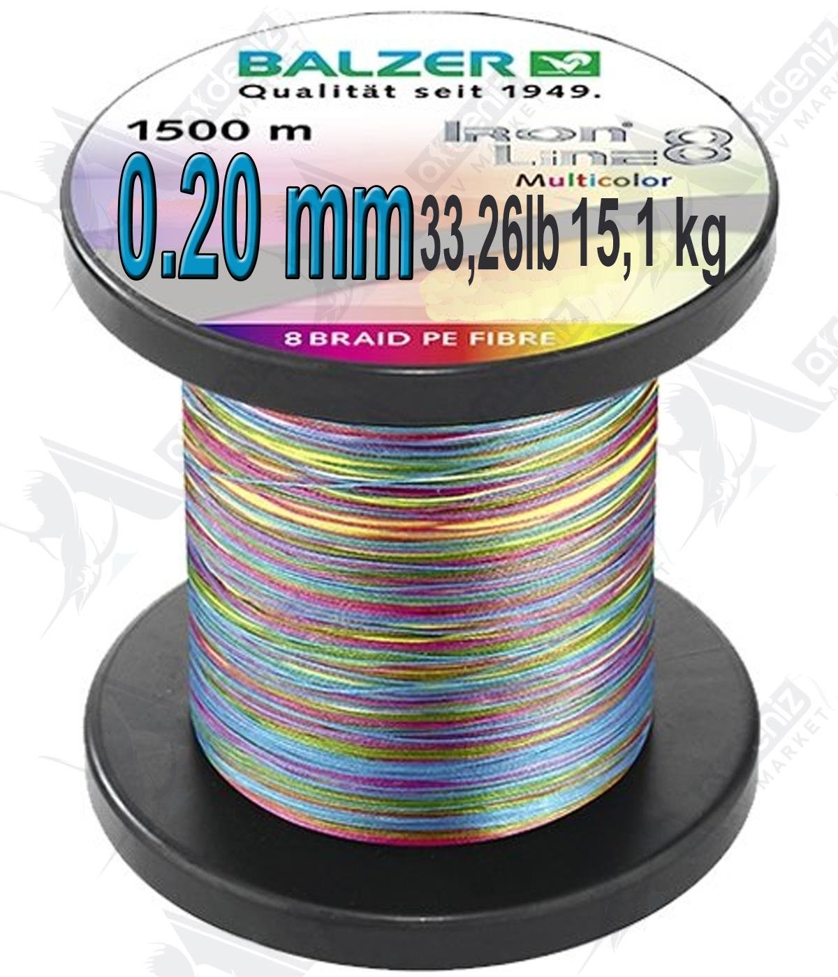 Balzer 12664 İron Line Soft PE 8 Örgü 0.20 Mm 33,26Lbs 15,1Kg İp Misina 1500 Mt Multi Color.BALZER