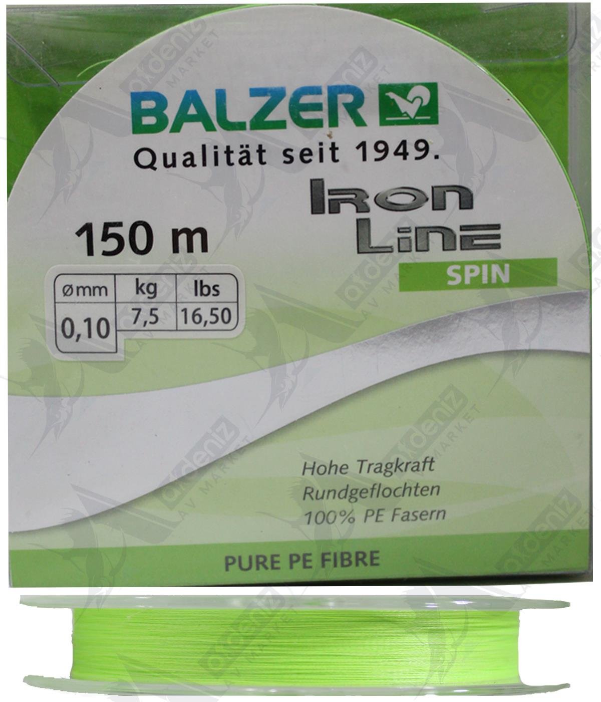 Balzer İron Line Spin 4X Örgü 0.10 Mm 16,50lbs 7,5 kg İp Misina 150 Mt Chartreuse 12632.BALZER