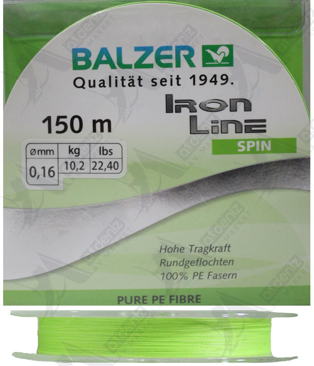 Balzer İron Line Spin 4X Örgü 0.16 Mm 22,40lbs 10,2 kg İp Misina 150 Mt Chartreuse 12632.BALZER