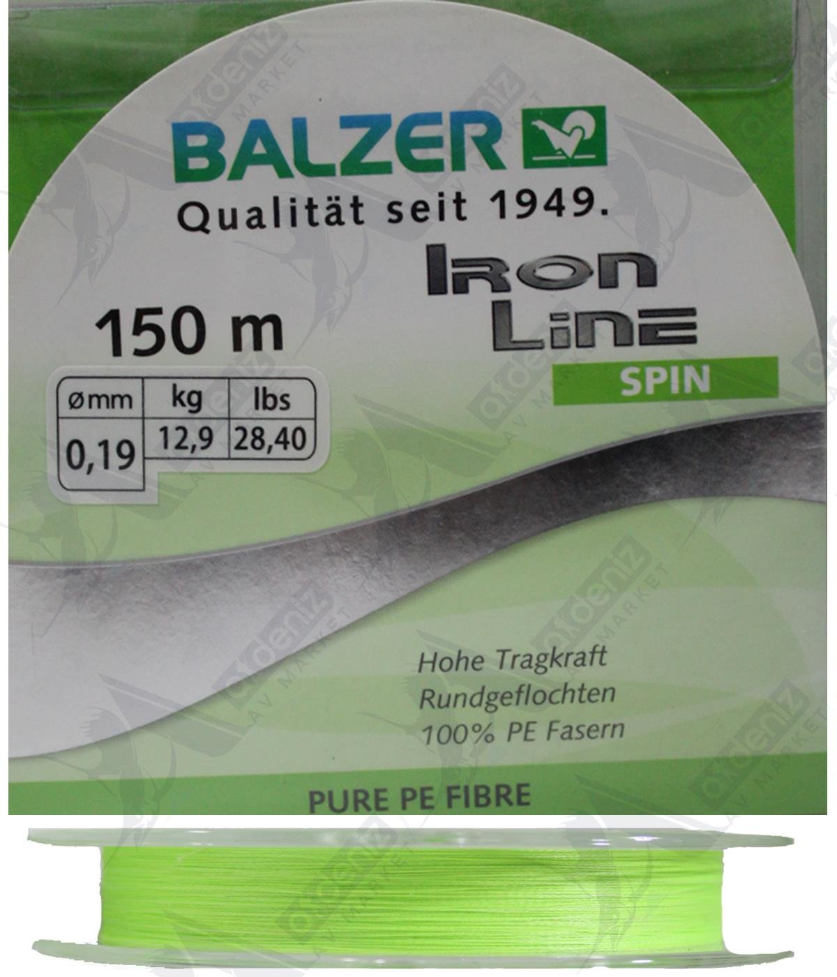 Balzer İron Line Spin 4X Örgü 0.19 Mm 28,40lbs 12,9 kg İp Misina 150 Mt Chartreuse 12632.BALZER