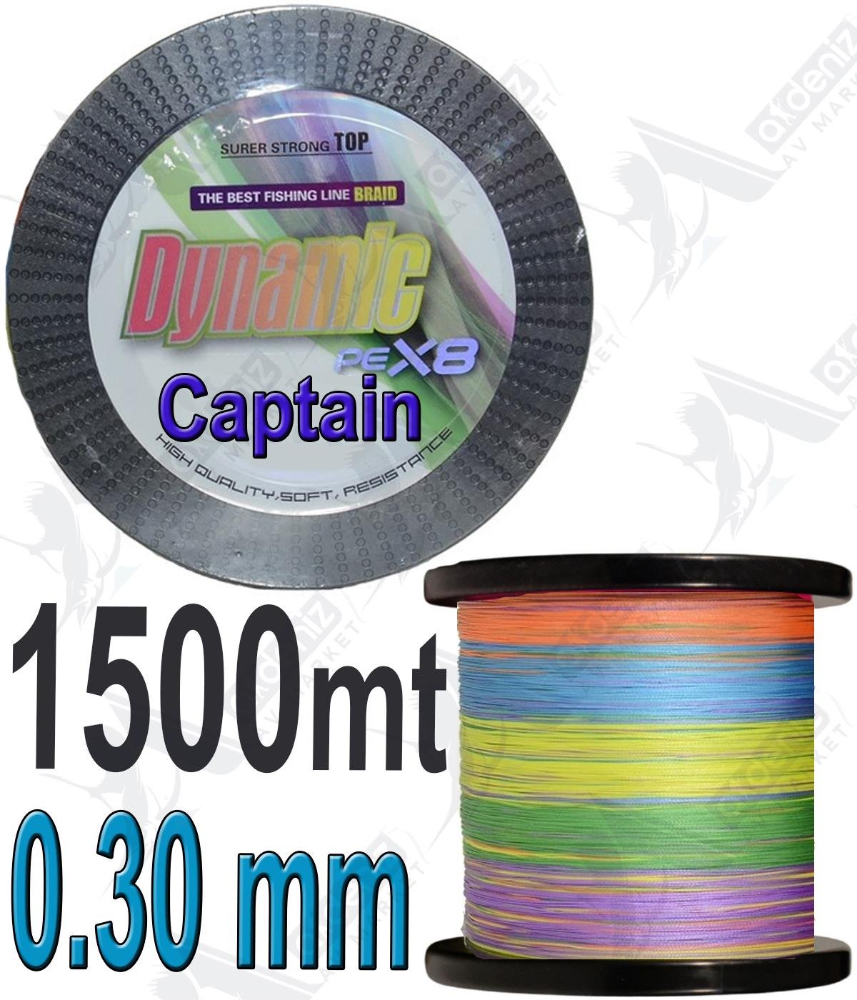 Captain Dynamic Pe X8 0.30 MM 65LB 28.7 KG Örgü İp Misina 1500MT Multi Color.CAPTAİN