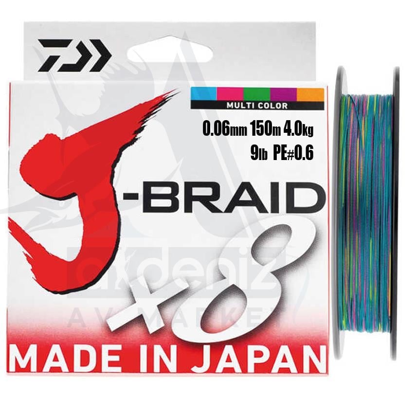 DAİWA J-Braid 8x (örgü) 0,06mm Pe#0.6 150m Multicolor İp MisinaDAİWA