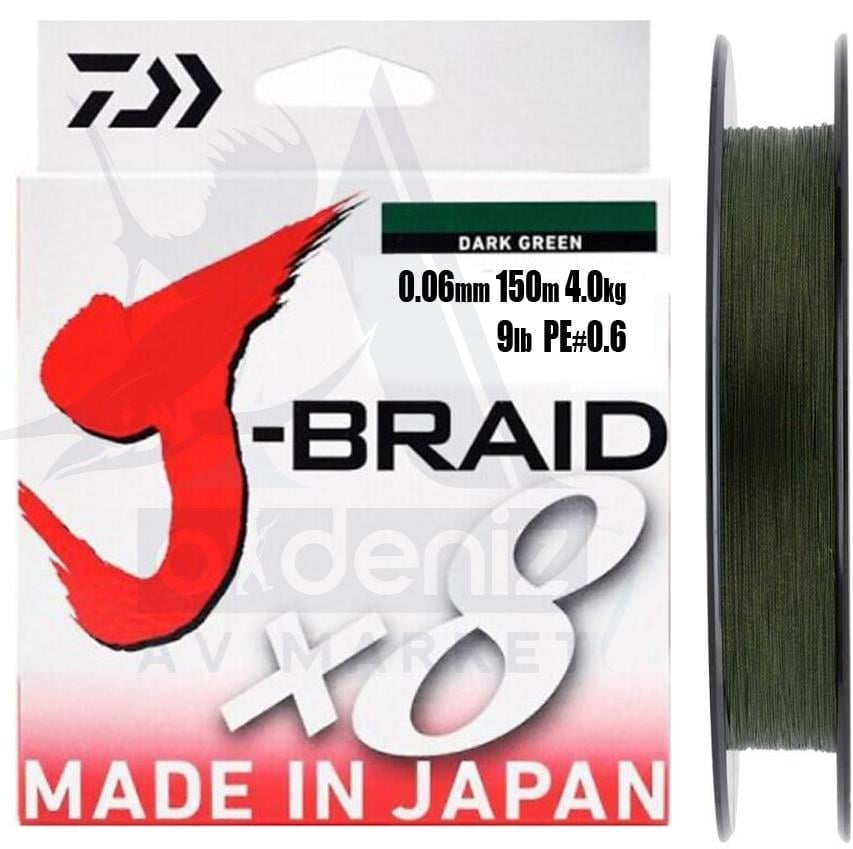 DAİWA J-Braid 8x (örgü) 0,06mm Pe#0.6 150m Dark Green İp MisinaDAİWA