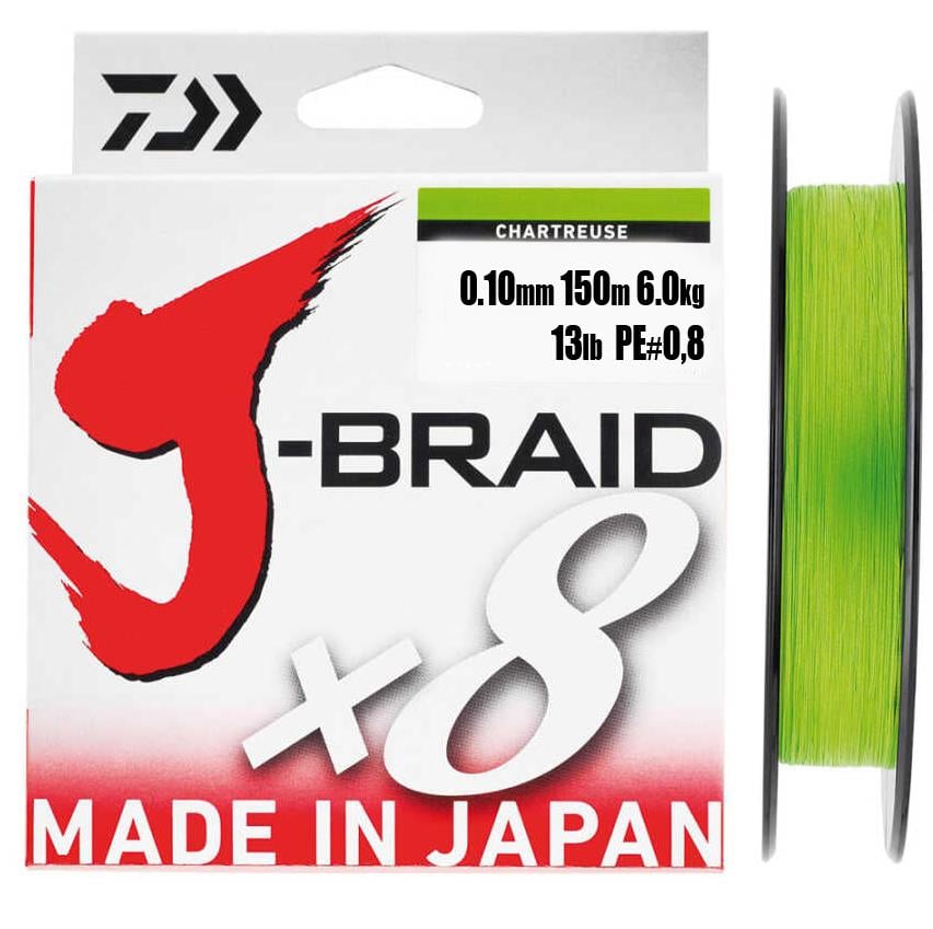 DAİWA J-Braid 8x (örgü) 0,10mm Pe#0.8 150m Chartreuse İp MisinaDAİWA