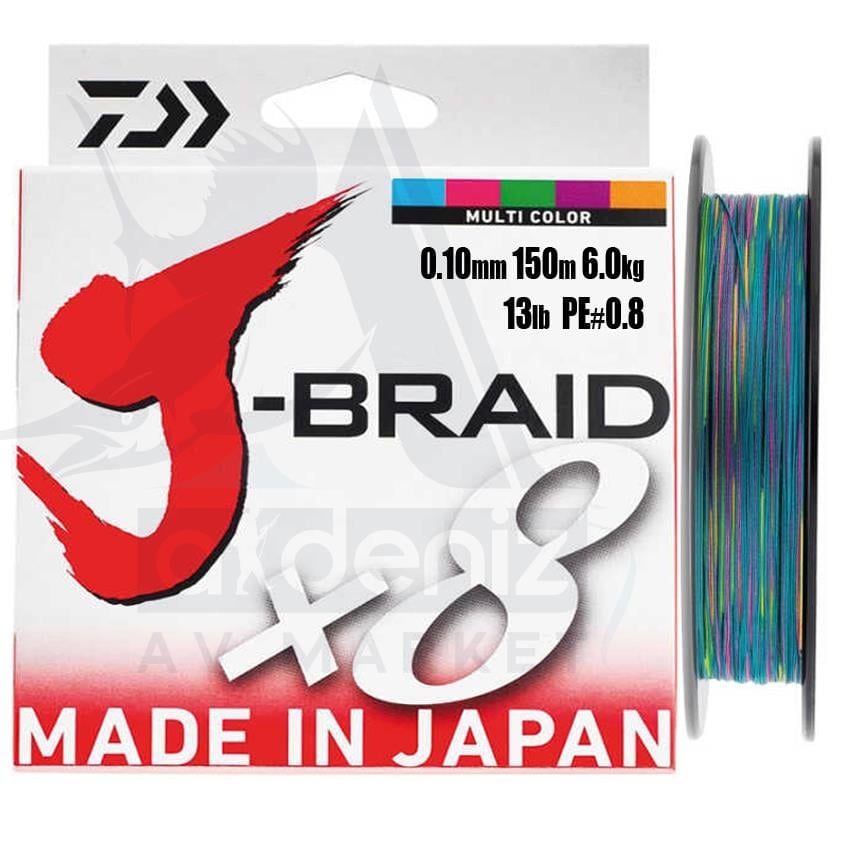 DAİWA J-Braid 8x (örgü) 0,10mm Pe#0.8 150m Multicolor İp MisinaDAİWA