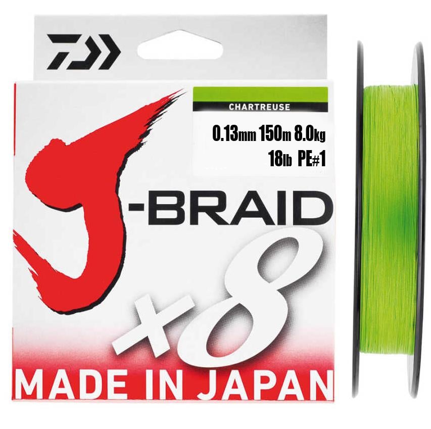 DAİWA J-Braid 8x (örgü) 0,13mm Pe#1 150m Chartreuse İp MisinaDAİWA