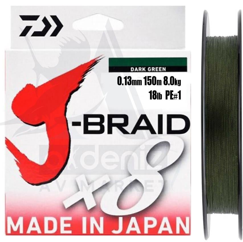 DAİWA J-Braid 8x (örgü) 0,13mm Pe#1 150m Dark Green İp MisinaDAİWA