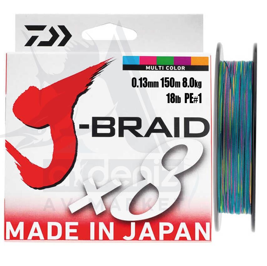 DAİWA J-Braid 8x (örgü) 0,13mm Pe#1 150m Multicolor İp MisinaDAİWA