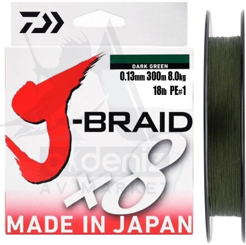 DAİWA J-Braid 8x (örgü) 0,13mm Pe#1 300m Dark Green İp MisinaDAİWA