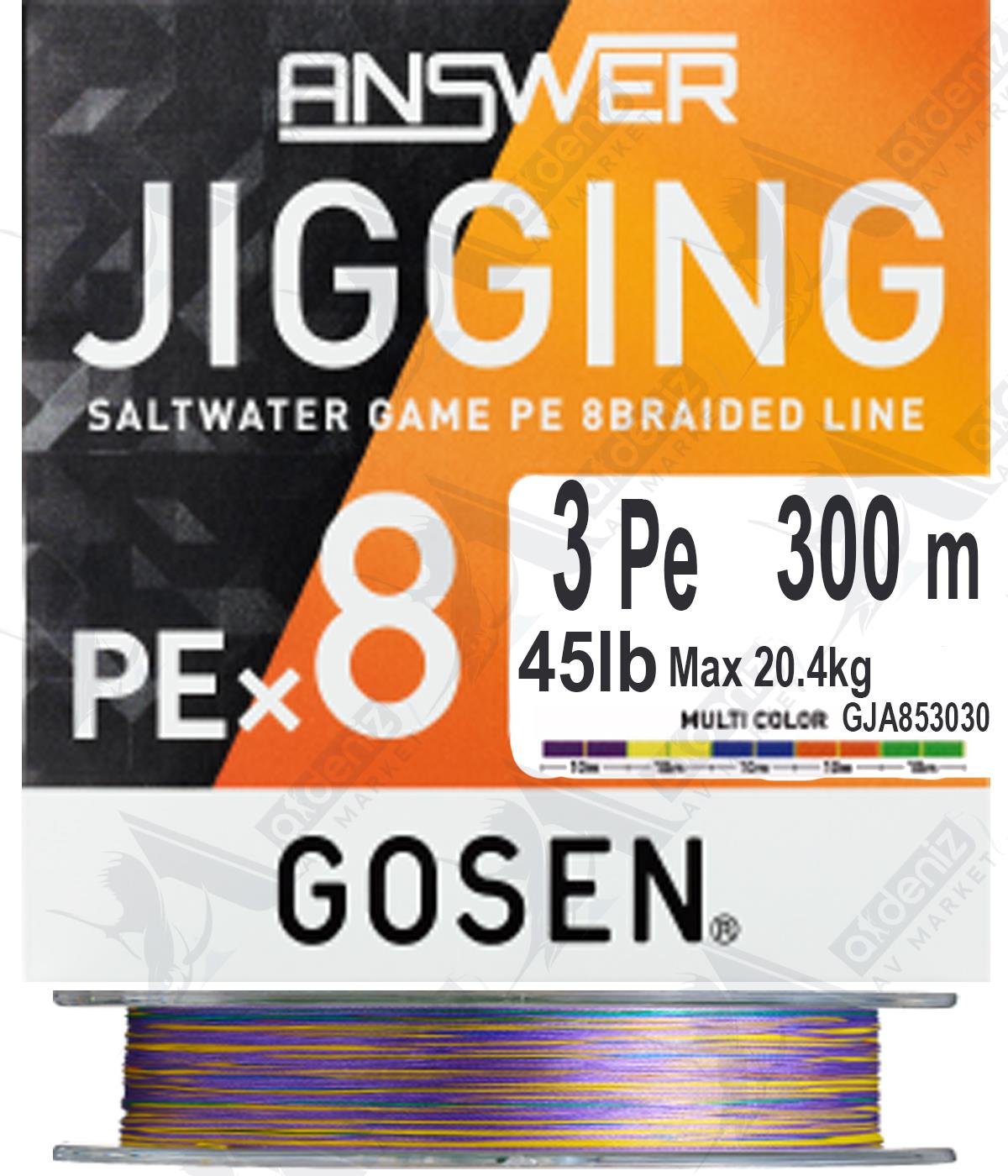 Gosen Answer Jigging PE X8 Örgü 3Pe 0.285mm 45Lb 20.4Kg Multicolor İp Misina 300mt.GOSEN