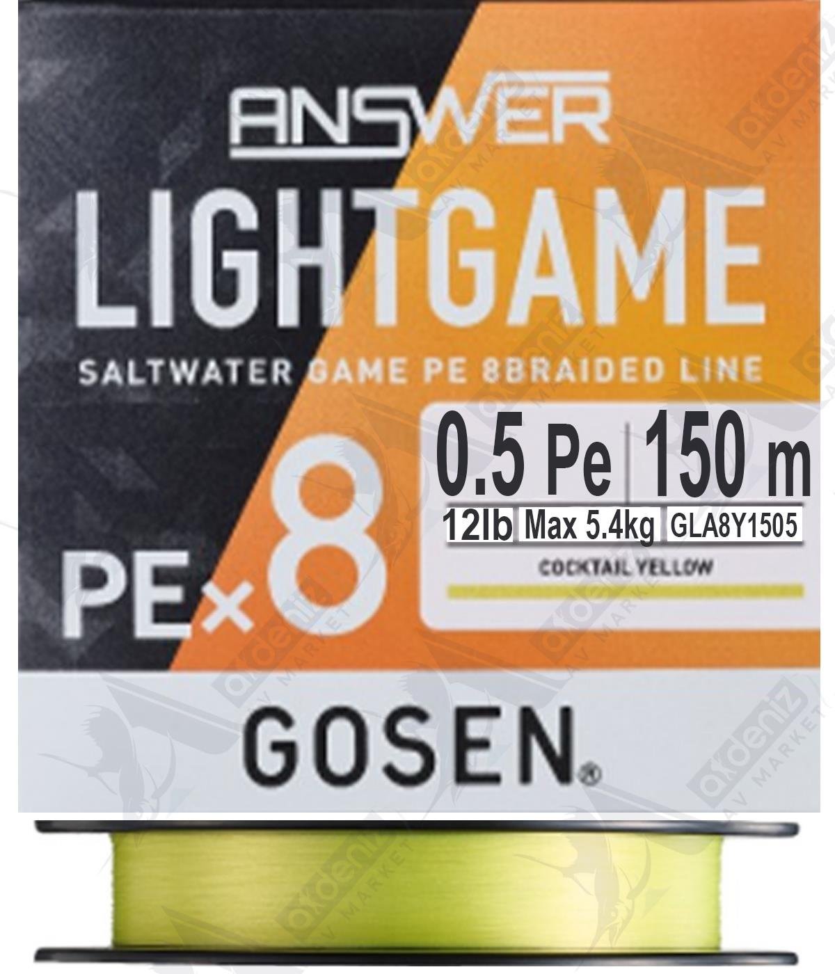 Gosen Answer Light Game PE 8 #0.5 12Lb 5.4 Kg Lrf/Aji Örgü İp Misina 150mt Coctail YellowGOSEN