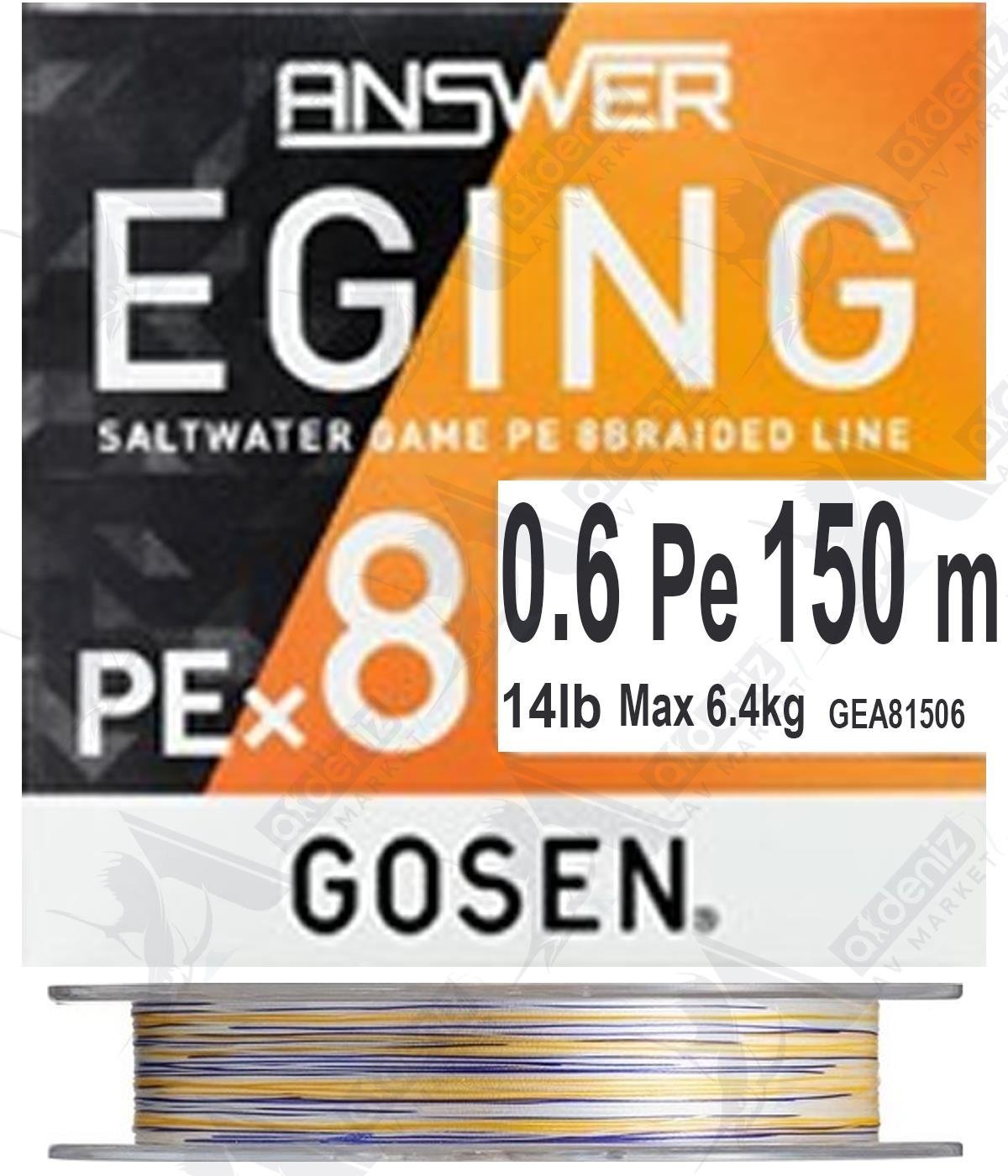 Gosen Eging Answer PE X8 0.6 Pe 14Lb 6.4 Kg Multicolor 8 Örgü İp Misina 150mtGOSEN
