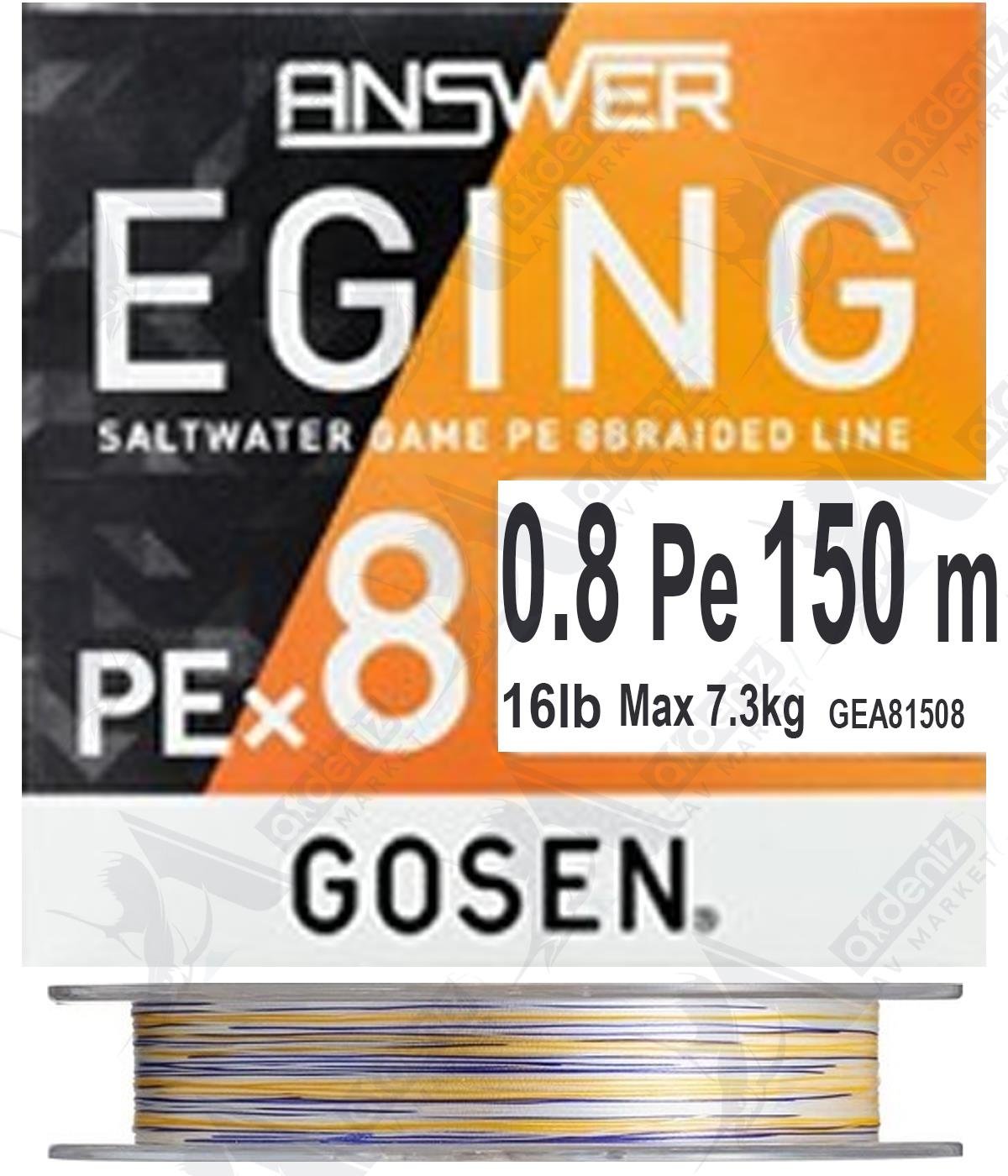 Gosen Eging Answer PE X8 0.8 Pe 16Lb 7.3 Kg Multicolor 8 Örgü İp Misina 150mtGOSEN