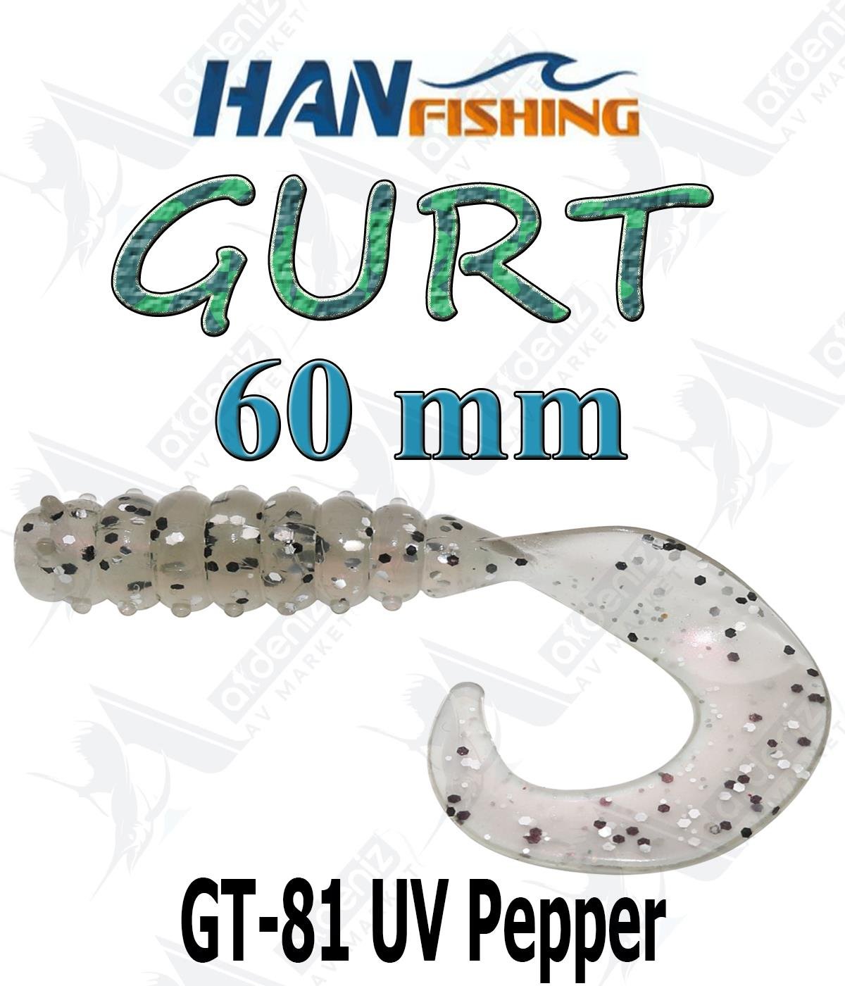 Hanfish Gurt 60 mm Orak Kuyruk Lrf Silikon Kurt 8' li Paket #GT-81 UV PepperHAN FİSHİNG