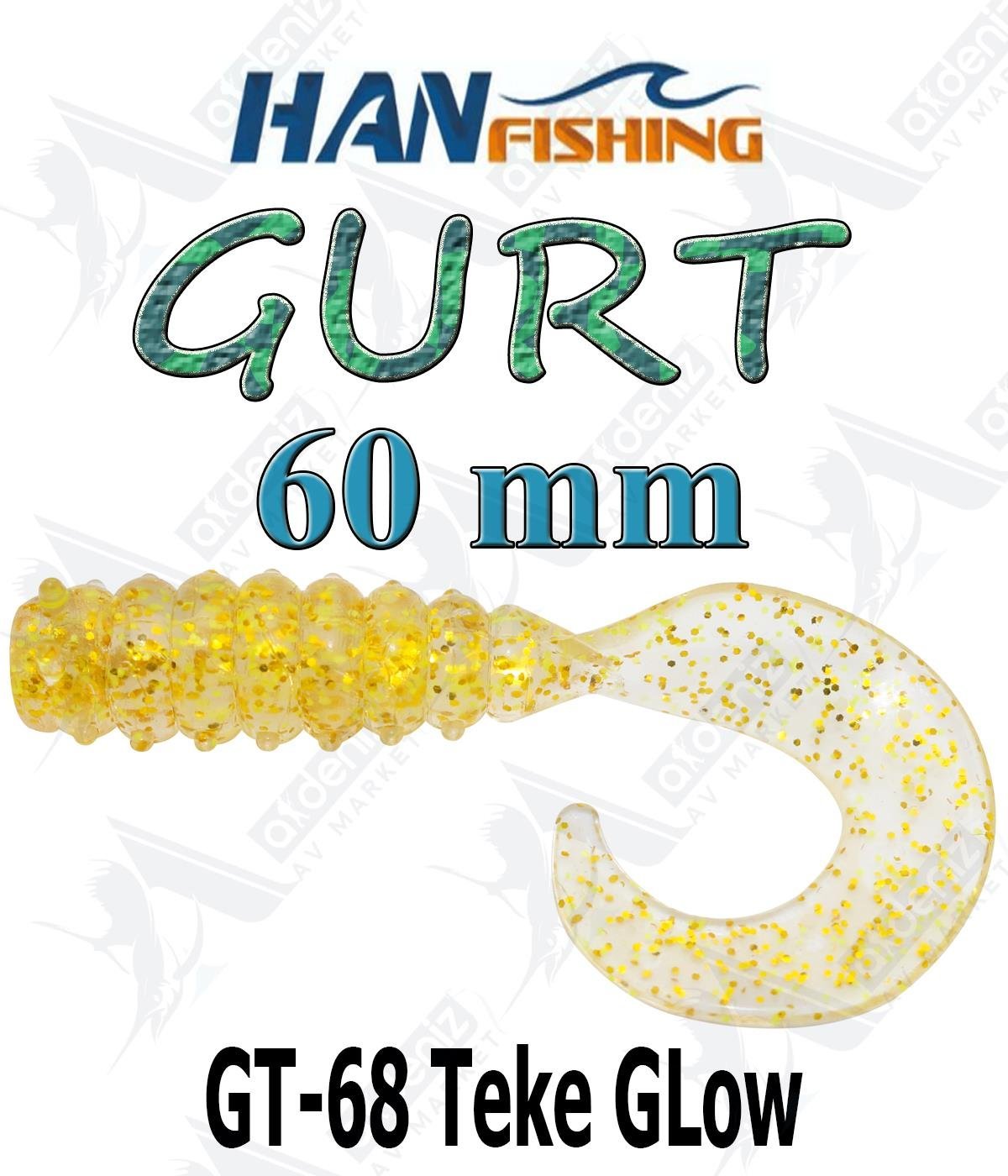 Hanfish Gurt 60 mm Orak Kuyruk Lrf Silikon Kurt 8' li Paket #GT-68 Teke GlowHAN FİSHİNG