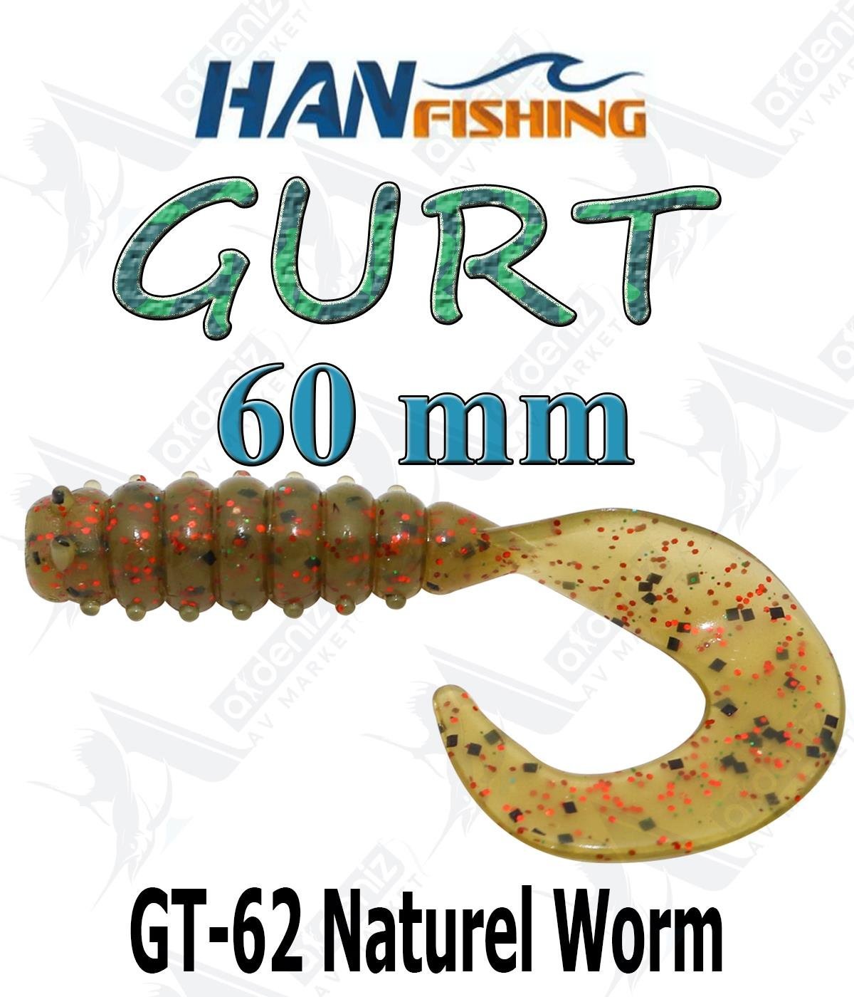 Hanfish Gurt 60 mm Orak Kuyruk Lrf Silikon Kurt 8' li Paket #GT-62 Naturel WormHAN FİSHİNG