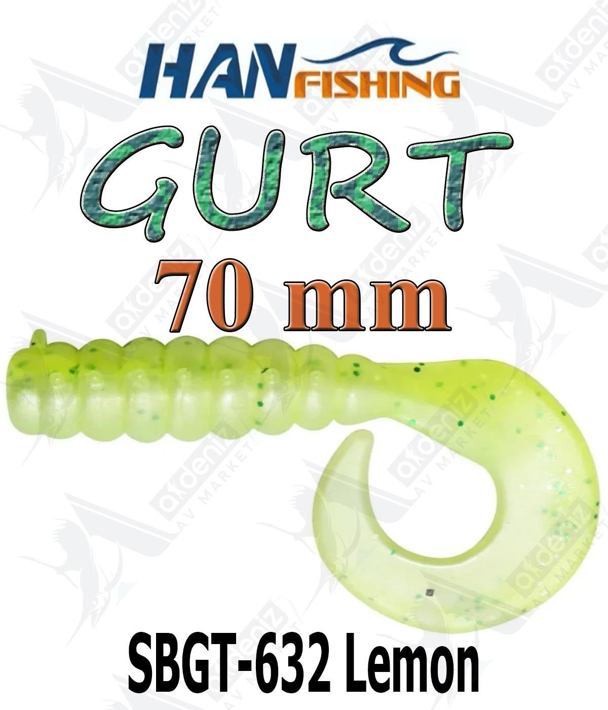 Hanfish Gurt 70 mm Orak Kuyruk Lrf-Spin Silikon Kurt 8' li Paket #SBGT-632 LemonHAN FİSHİNG
