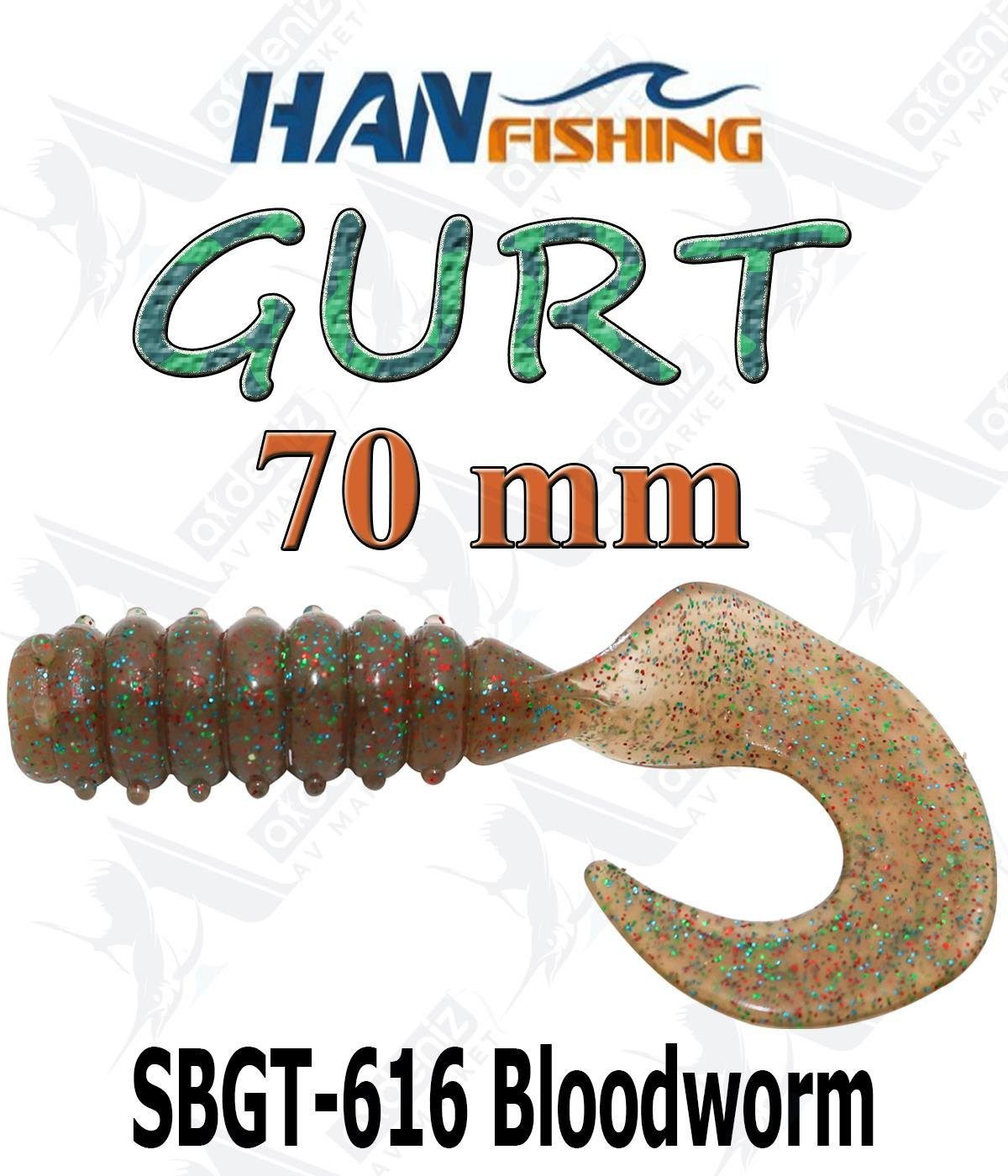 Hanfish Gurt 70 mm Orak Kuyruk Lrf-Spin Silikon Kurt 8' li Paket #SBGT-616 BloodwormHAN FİSHİNG