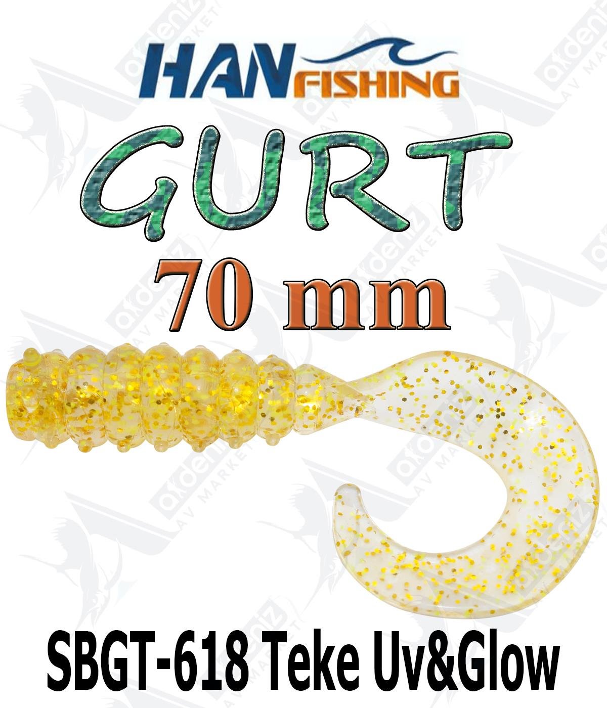 Hanfish Gurt 70 mm Orak Kuyruk Lrf-Spin Silikon Kurt 8' li Paket #SBGT-618 Teke Uv&GlowHAN FİSHİNG